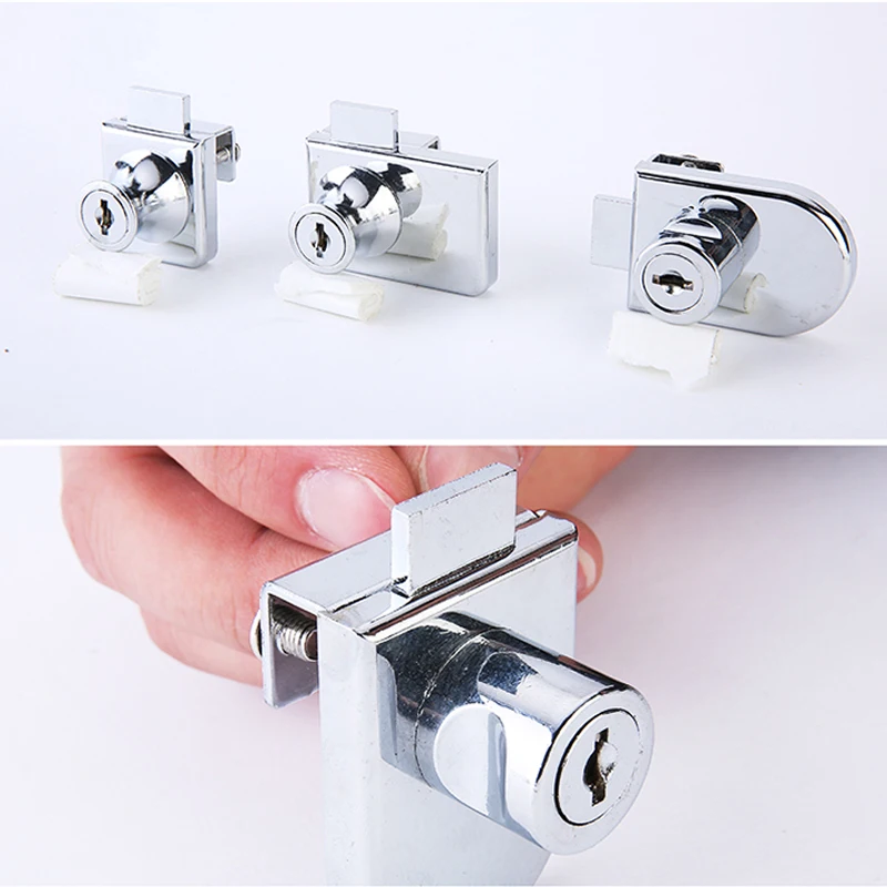 Single Glass Lock Zinc Alloy Showcase Cabinet Door Cylinder Sliding Glass Push Door Locks For Furniture Hardware images - 6