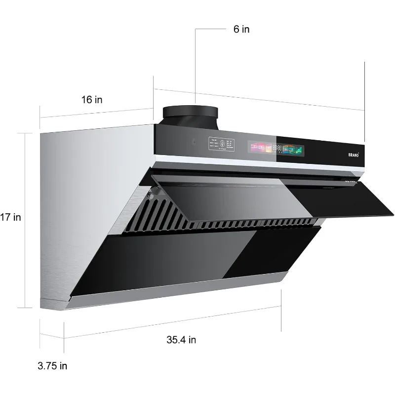Under Cabinet Range Hood 36 inch,Range Hood 900 CFM with Voice/Gesture Sensing/Touch Control Panel,Unique Side-Draft Design 6