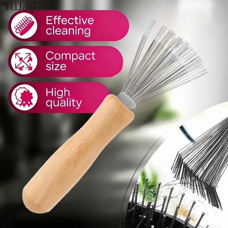 Wooden Comb & Hairbrush Cleaning Tool with Removable Handle