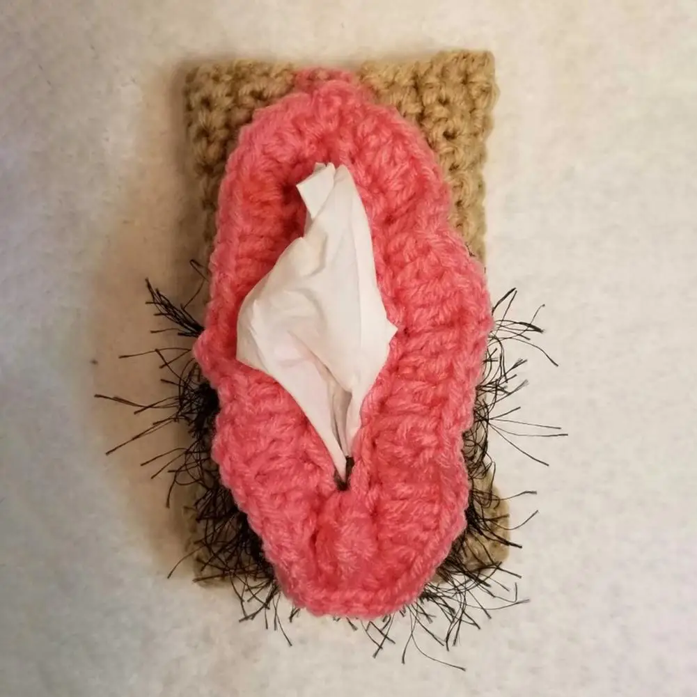 

Car Tissue Holder Soft Crochet Tissue Holder for Car Desktop Capacity Knitting Napkin Dispenser Bag Funny Gag Gift for Adults