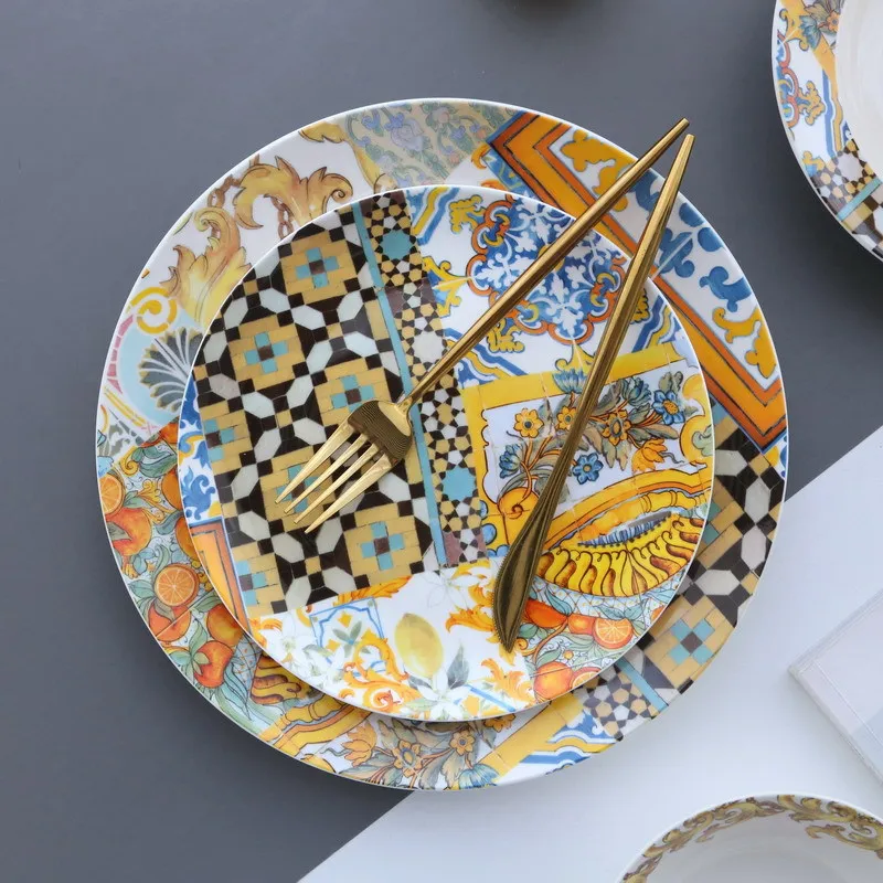 

Nordic style Italian style dining plates, ceramic bowls, colorful art bowls, tableware combination