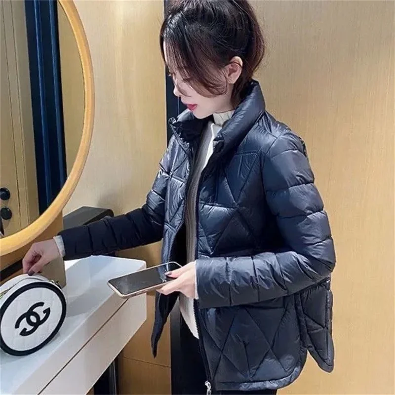 2023 Winter New Loose Korean Version Temperament Small Fashion Light and Light Down Cotton Jacket Warm Coat Female Solid Color