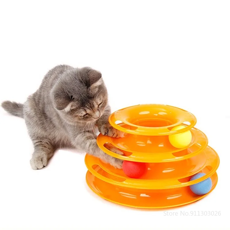 

3 Floors Cat Tower Toy Kitten Turntable Toy with Balls Tracks Interactive Pet Toys Cats Intelligence Training Kitten Accessories