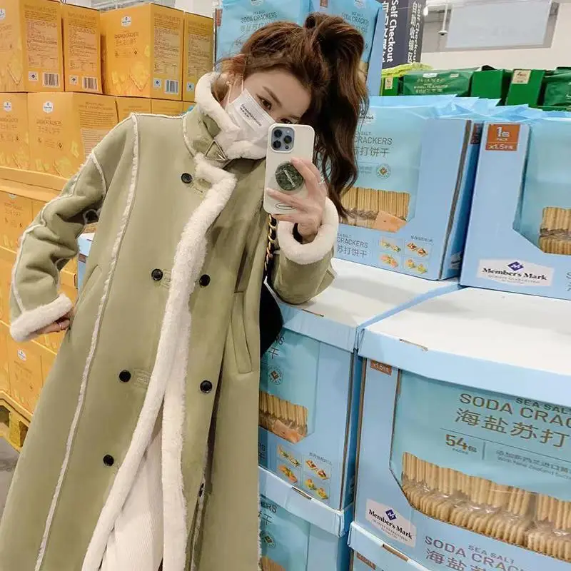 

Hanchen 2023 Autumn Winter Faux Fur Women's Coat Lambswool Deerskin Lapel Long Sleeve Top Oversize Outerwear Thick Warm Coat