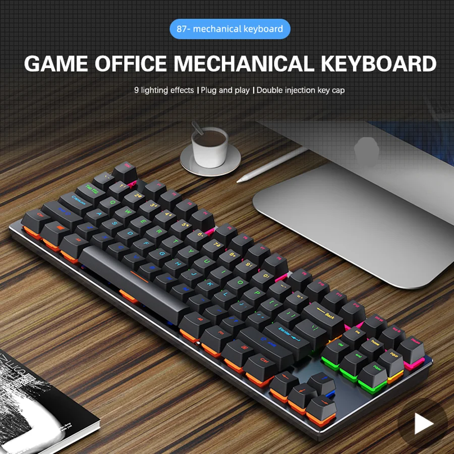 RGB Backlit Ergonomic Mechanical Gaming Keyboard - USB Wired Mini Keypad