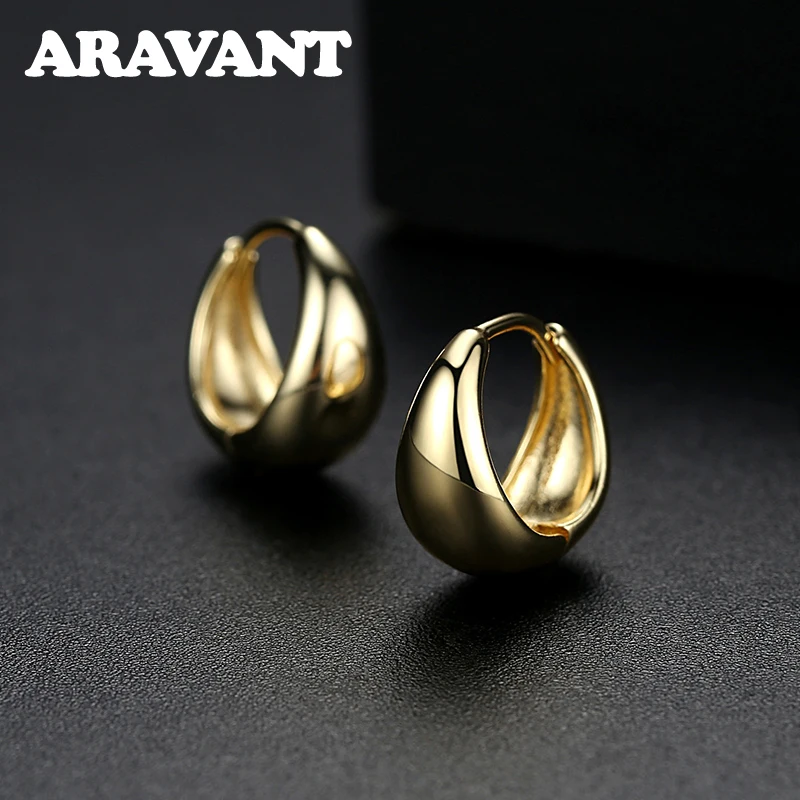 Eier-Creolen-Ohrring aus 925er Silber, 14 mm, 18 Karat Gold, für Damen, Modeschmuck