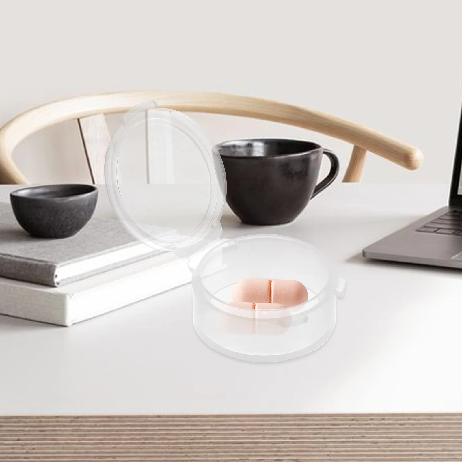 

10pcs Transparent Round Box PP Box with Cover Container Pill Box Earplug Storage Box (White)