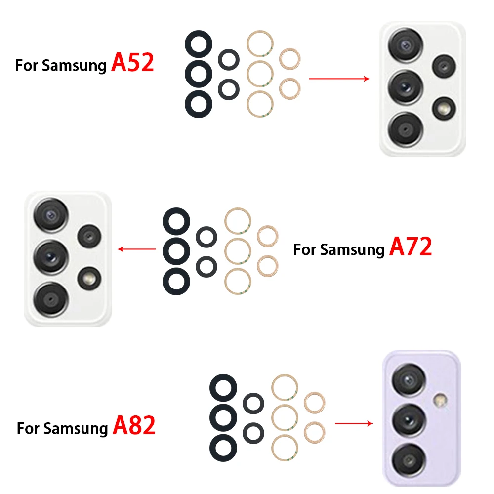 새로운 후면 카메라 유리 커버 렌즈 (삼성 A13 A14 23 4G A32 A52 5G A33 A53 A73 A52 A72 A82 A52S A24 A34 용 접착제 포함)