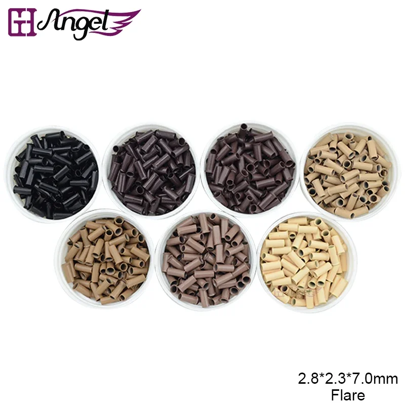 50000pcs 2.8*2.3*7mm 플레어 팁 구리 튜브 마이크로 링크/링 스틱/I 팁 케라틴 프리본드 헤어 익스텐션 7 색, 도매