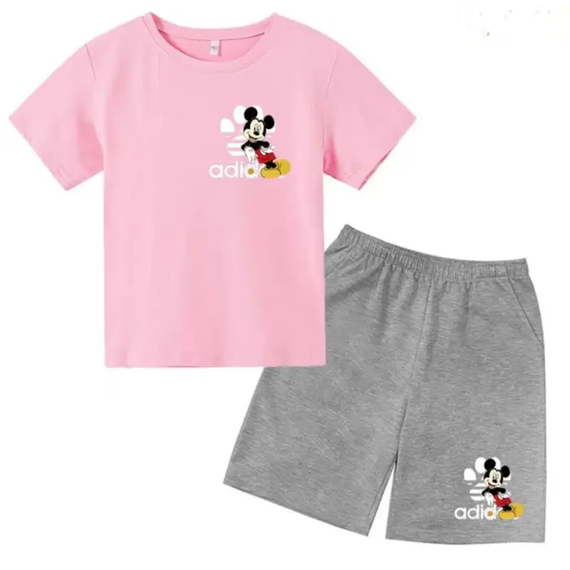 thumbnail image 1 of Camiseta y pantalones cortos con estampado de Mickey Mouse de verano para niños y adolescentes, traje de 2 piezas, ropa deportiva informal para niños y niñas, conjunto de moda Sunshine, 1 of 5