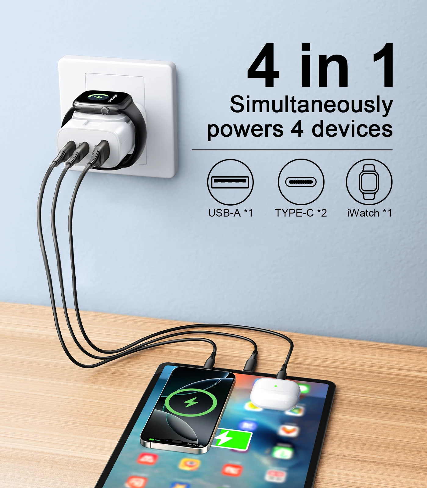 Eary 4 in 1 for Apple Watch Charger Wireless Magnetic Charger 40W Fast Charging for Phone AirPods 3 iWatch Ultra/SE iPhone 17 16