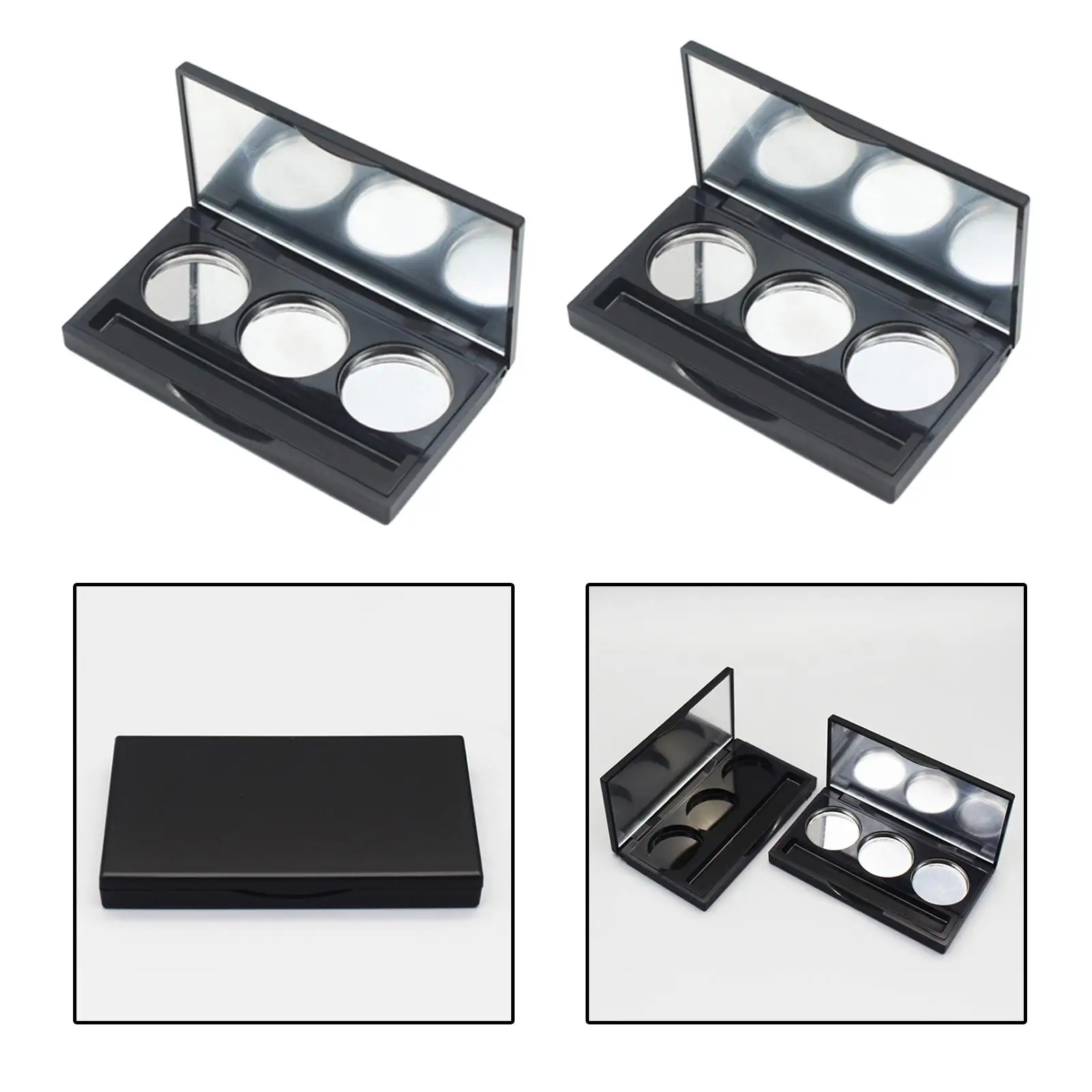 2 Pieces 3 Grid Empty Eyeshadow Box Round Aluminum Palette Pans