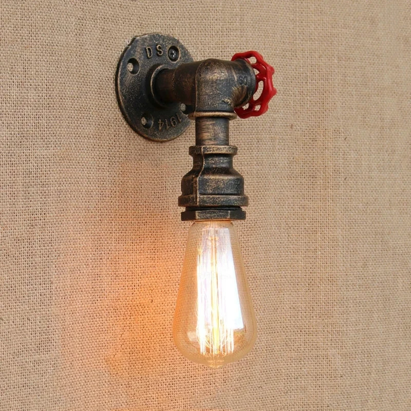 

Loft Iron Lamp Vintage Pipe Wall Light Corridor Porch Aisle Stair Room Bedside Bar Club Restaruant Cafe Light Bra Wall Sconce