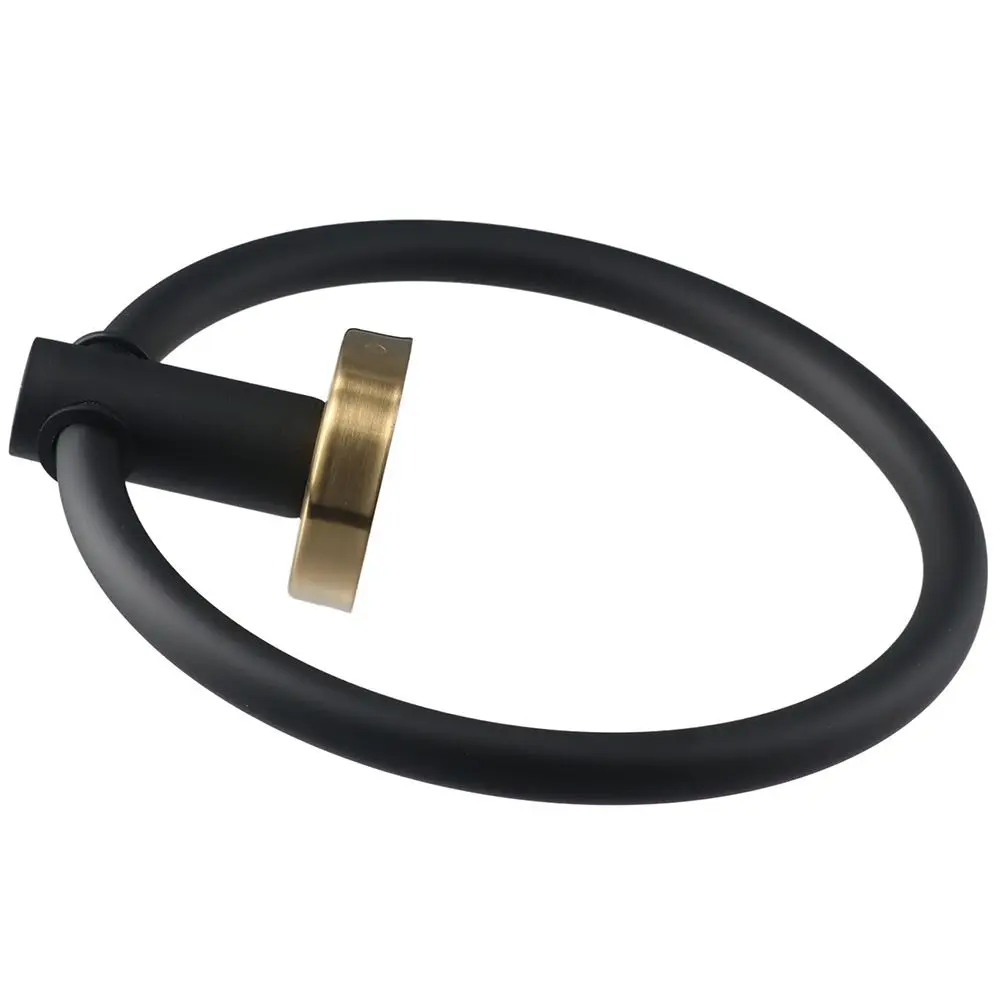 Black & Gold Towel Ring, Hand Towel Holder Wall Mounted Decorative Round Hanger Heavy Duty Stainless Steel Bath Bar