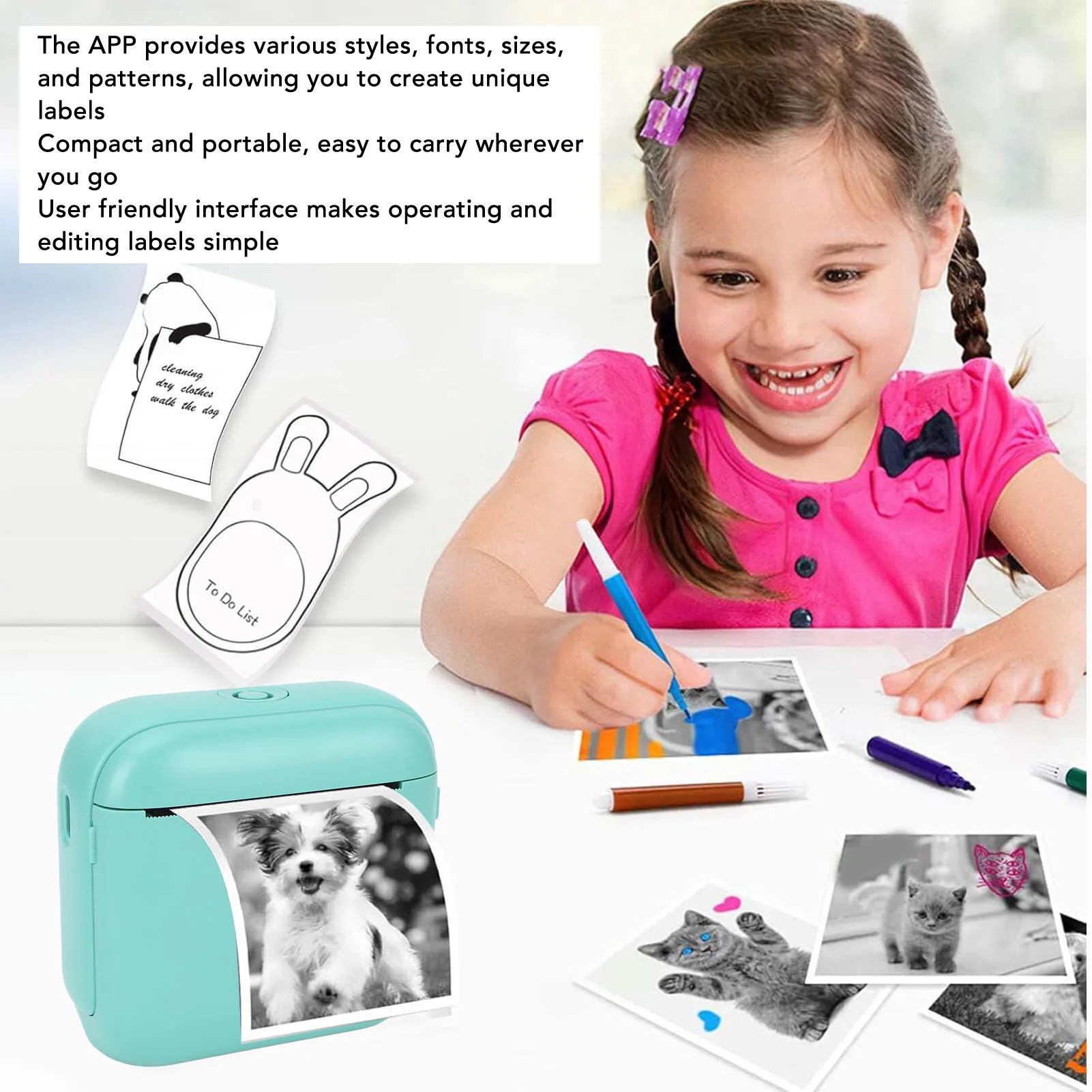 Portable Thermal Printer Thermal Label Printer Portable Bluetooth Thermal Inkless Photo Printer for Home School