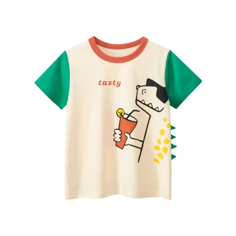 Dropshipping 2025 Summer New Boys' T-Shirts Animal Pattern Value Children Tops Short Sleeve Cotton Kids Clothes 2-10 Years Old 4