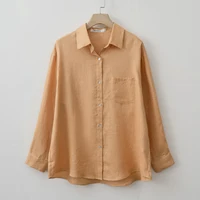 2025 Summer Autumn Long sleeve Linen oversized blouse Basic Shirt - Image 2