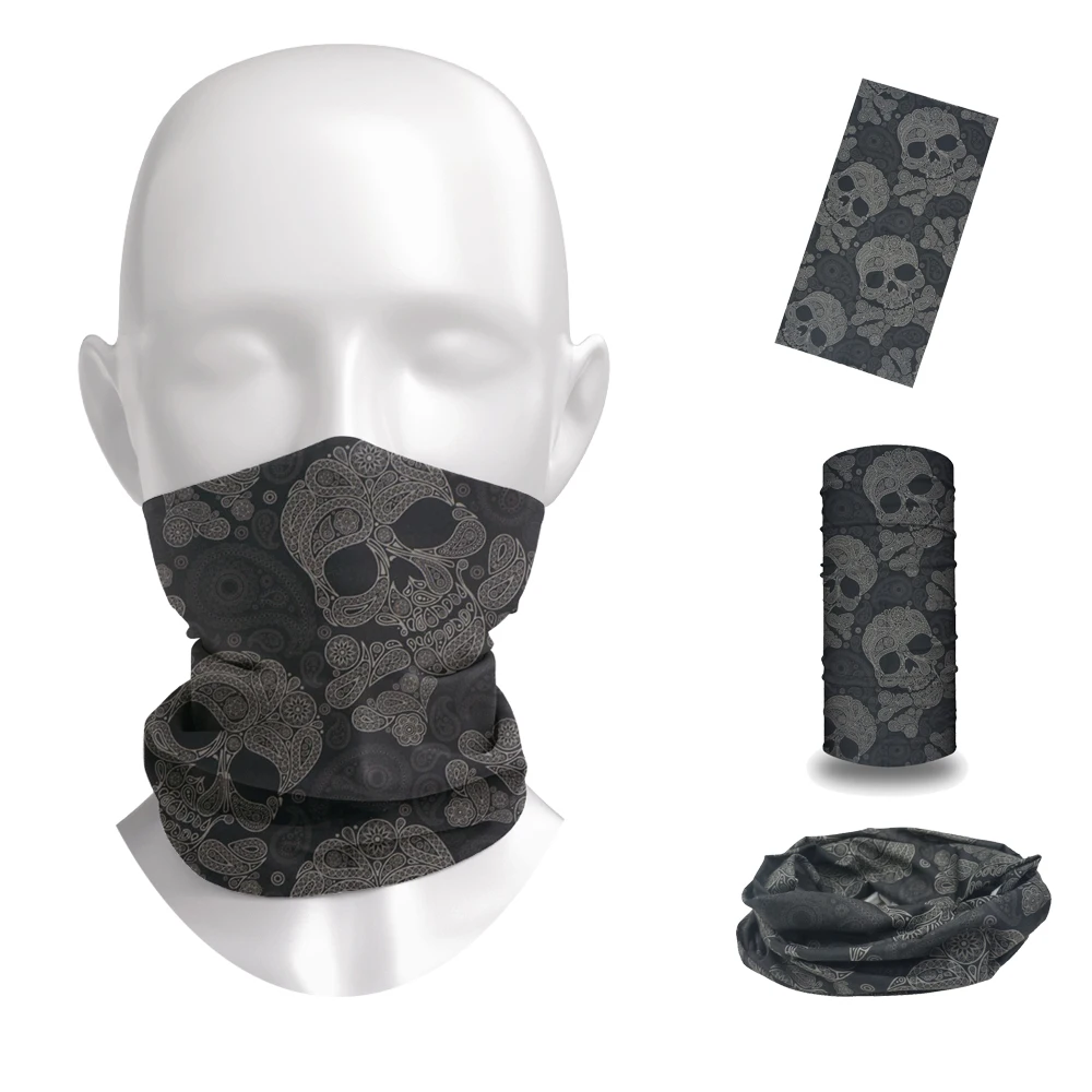Black Skull 3D Printed Bandana Seamless Paisley Tube Neck Gaiter Unisex Outdoor Face Shield Magic Scarf Music Festival Headband
