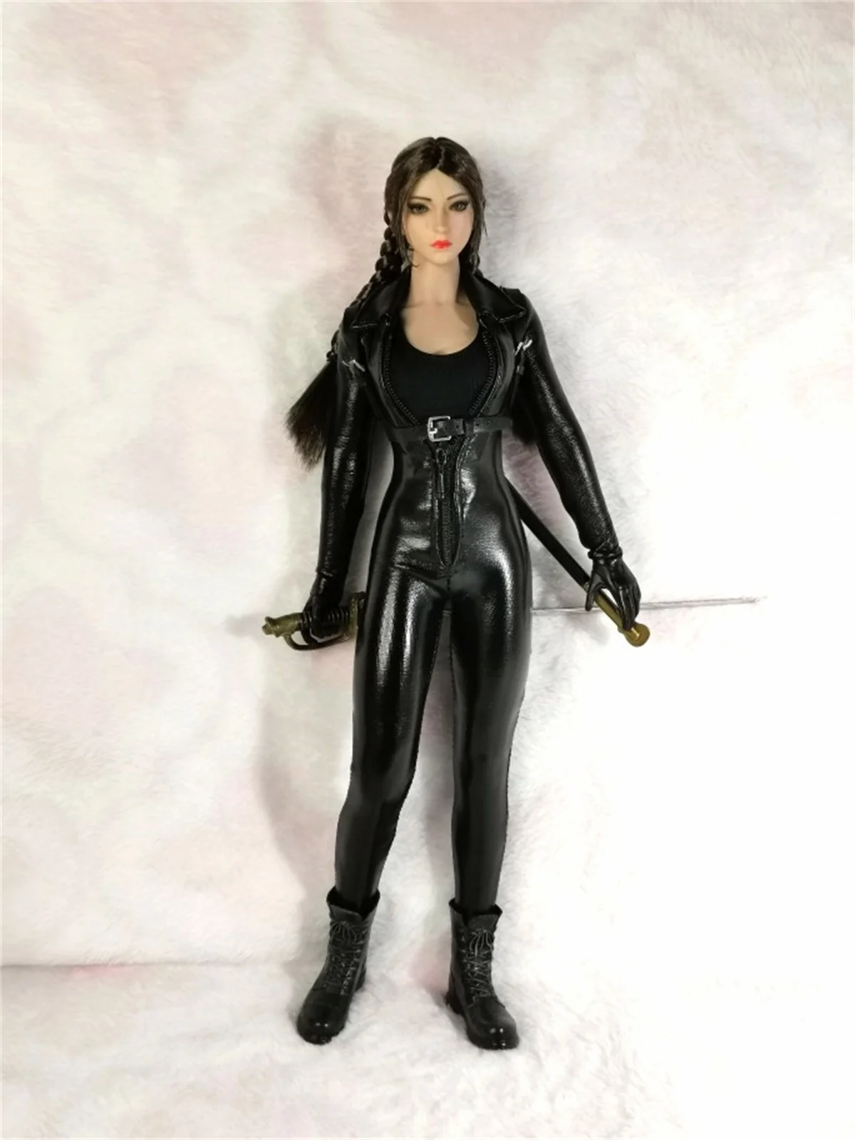 

1/6 Scale leather bodysuit PU Bodysuit Black tight clothes Model cosplay for 12" Female Action Figure Body