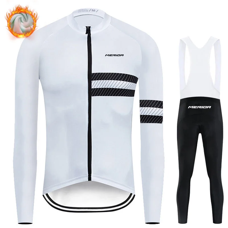 merida Winter Thermal Fleece Cycling Jersey Set Warmer Ropa Ciclismo Men&lsquo;s Long Sleeves MTB Cycling Clothing Triathlon Suit