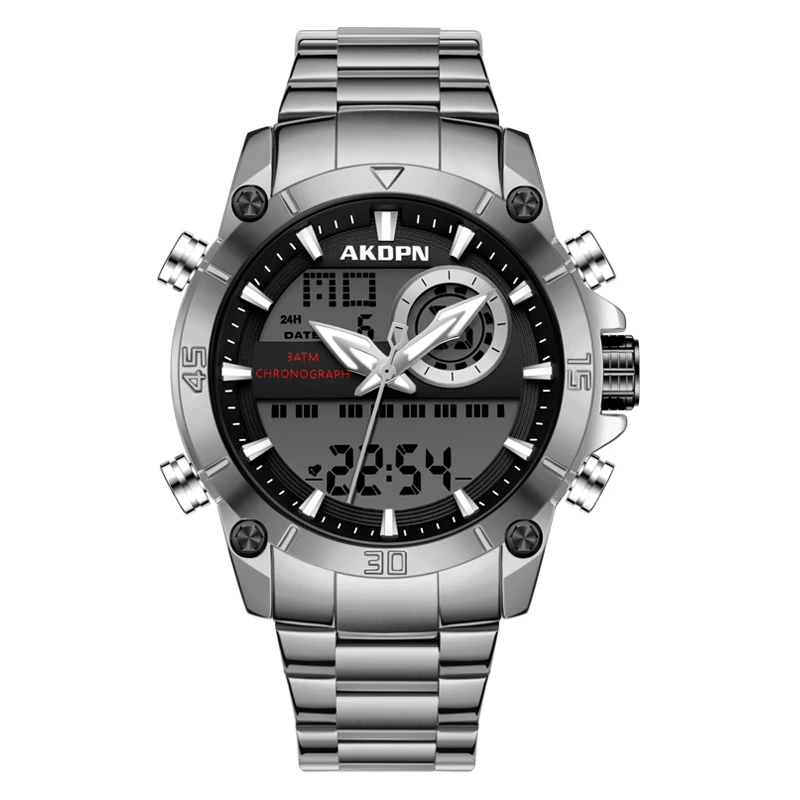 Men's Multi-Functional Sports Watch with Dual Movement and Luminous Steel Band - Waterproof Quartz