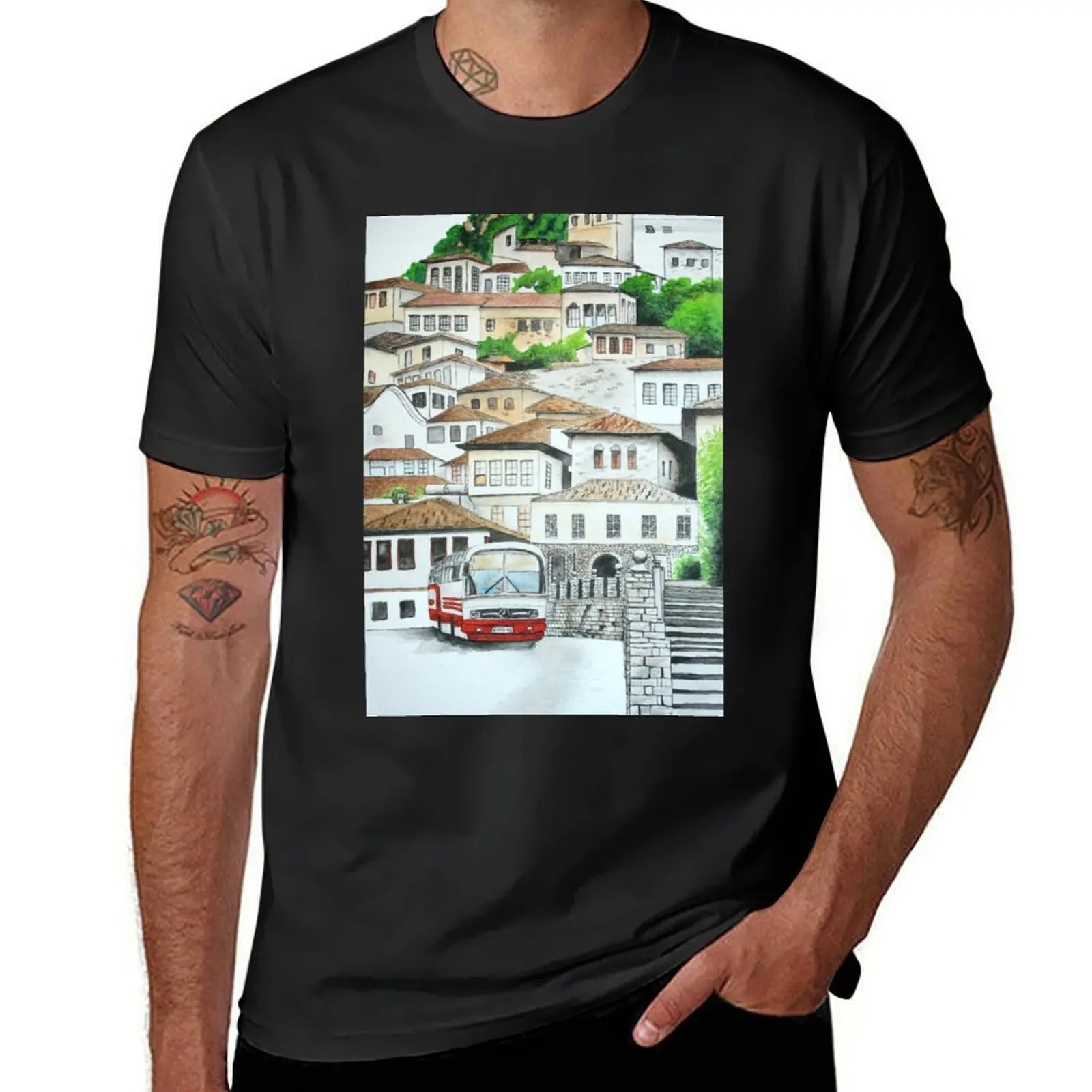 Berat Albania Watercolour Painting T-Shirt vintage sports fans heavyweights mens t shirts casual stylish