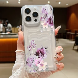 Floral Shockproof Silicone Phone Case with Card Slot Pocket for iPhone 12 (A748 Transparent)