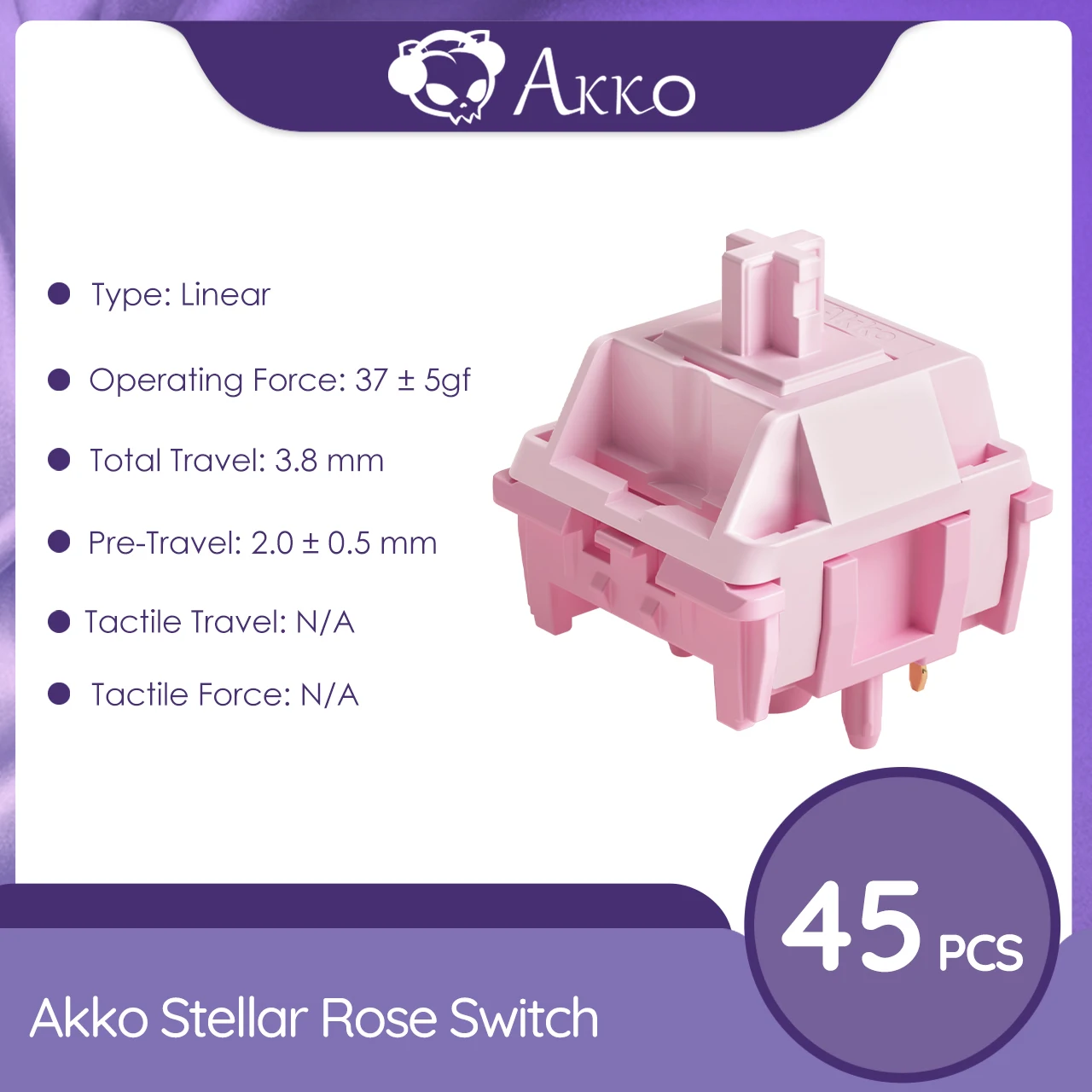 Akko Stellar Rose Switch 5 Pins 37gf Low Operating Linear Switches