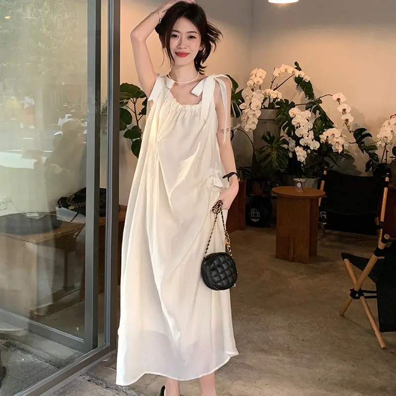 

Seaside vacation style long dress beach dress gentle sling dress WOMEN'S summer new strap temperatre dress