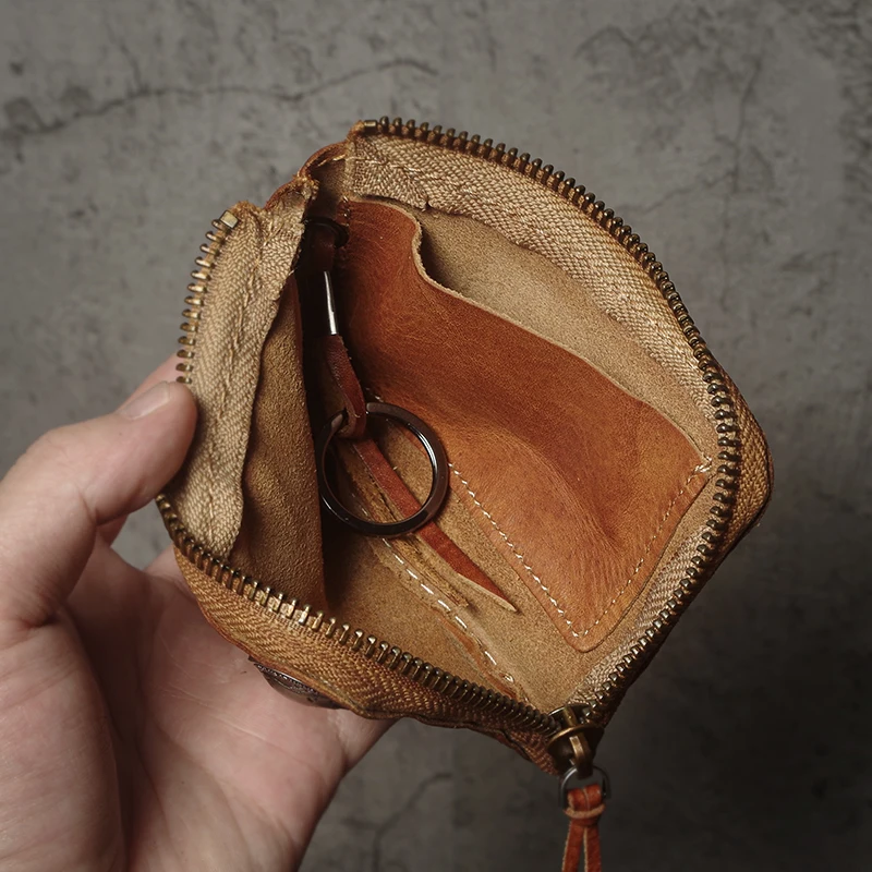 NUKA Top Cowhide Car Key Bags Men Women Vintage  Zipper Coin Purse Genuine Leather Wallet Card Holde ‌Housekeeper Home Organizer 5