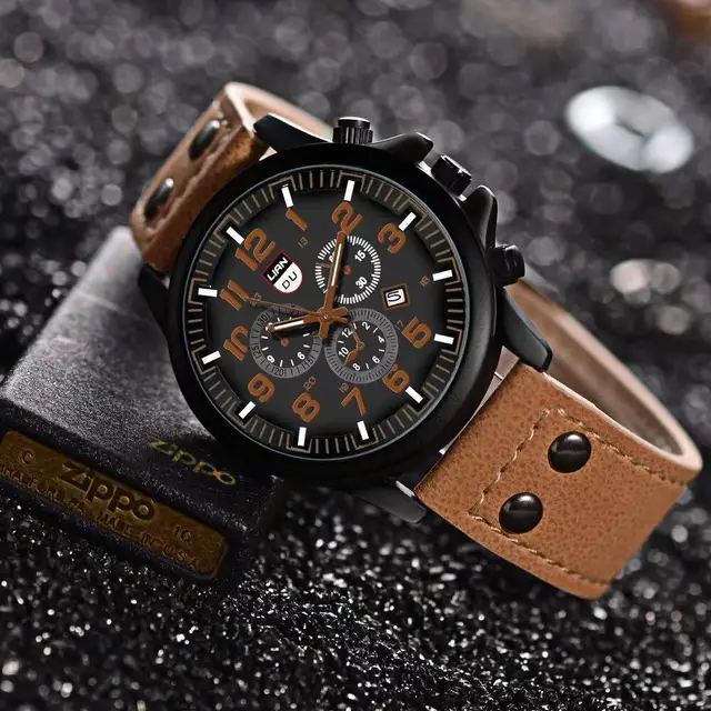 Fashion Men's Calendar Quartz Watch Sports Watches Casual Leather Strap Male Wristwatch Reloj Hombre