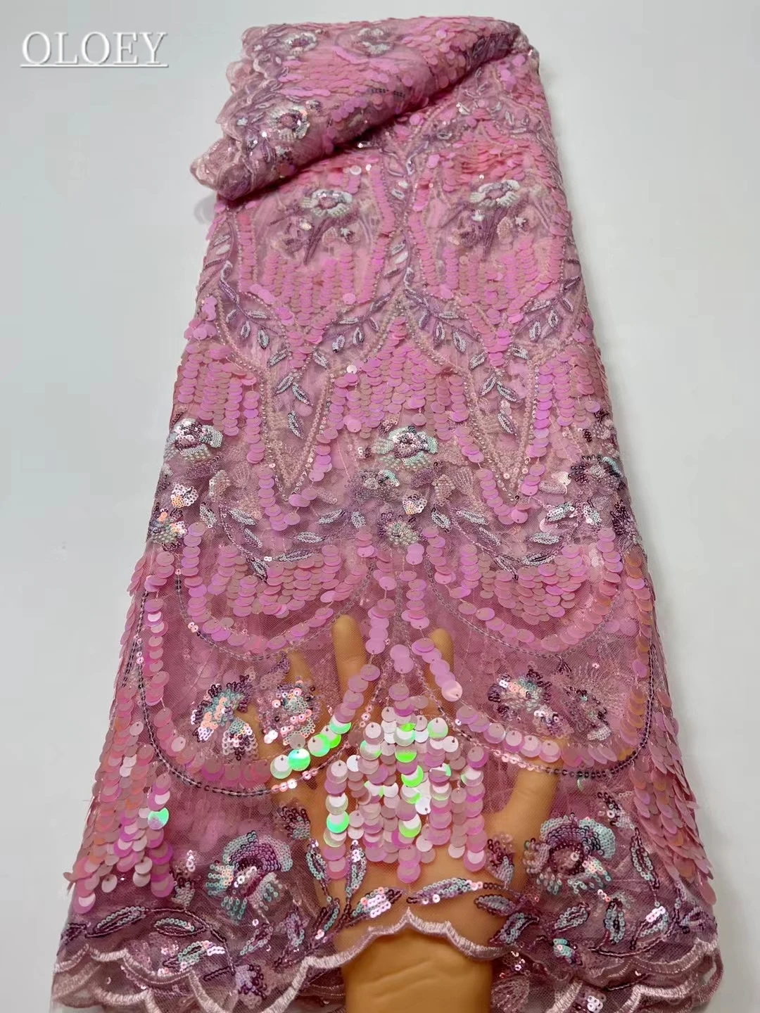 

Fashion French MeshThree-Dimensional Embroidery Sequins Lace Fabric African Nigerian Lace Fabric For Wedding Dress