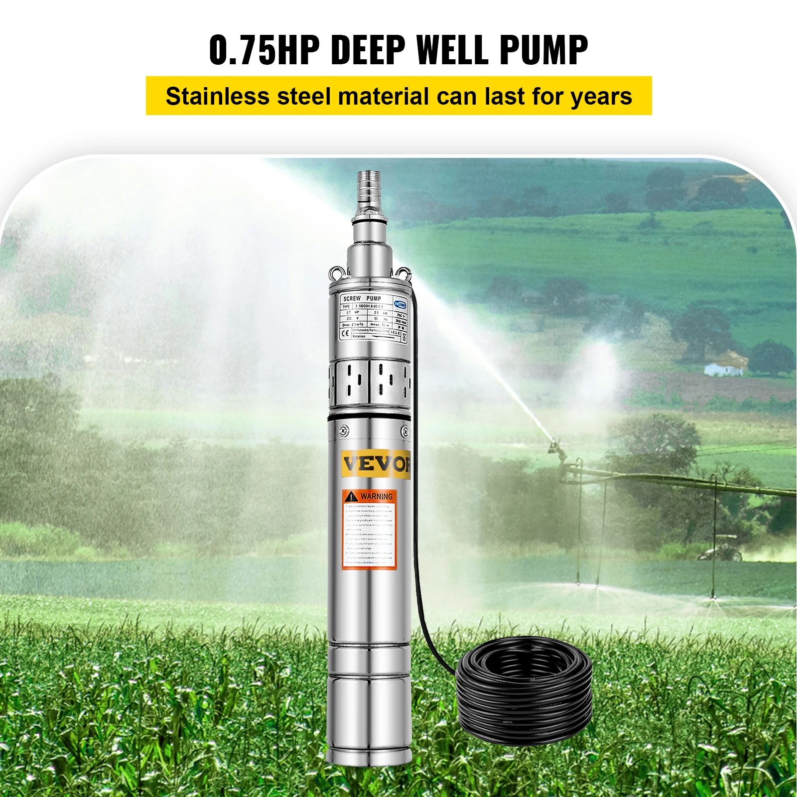 Pompe de puits profond submersible - VEVOR - 1590L/H - 250W - 80m - Pompe à  eau immergée acier inox - Cdiscount Jardin