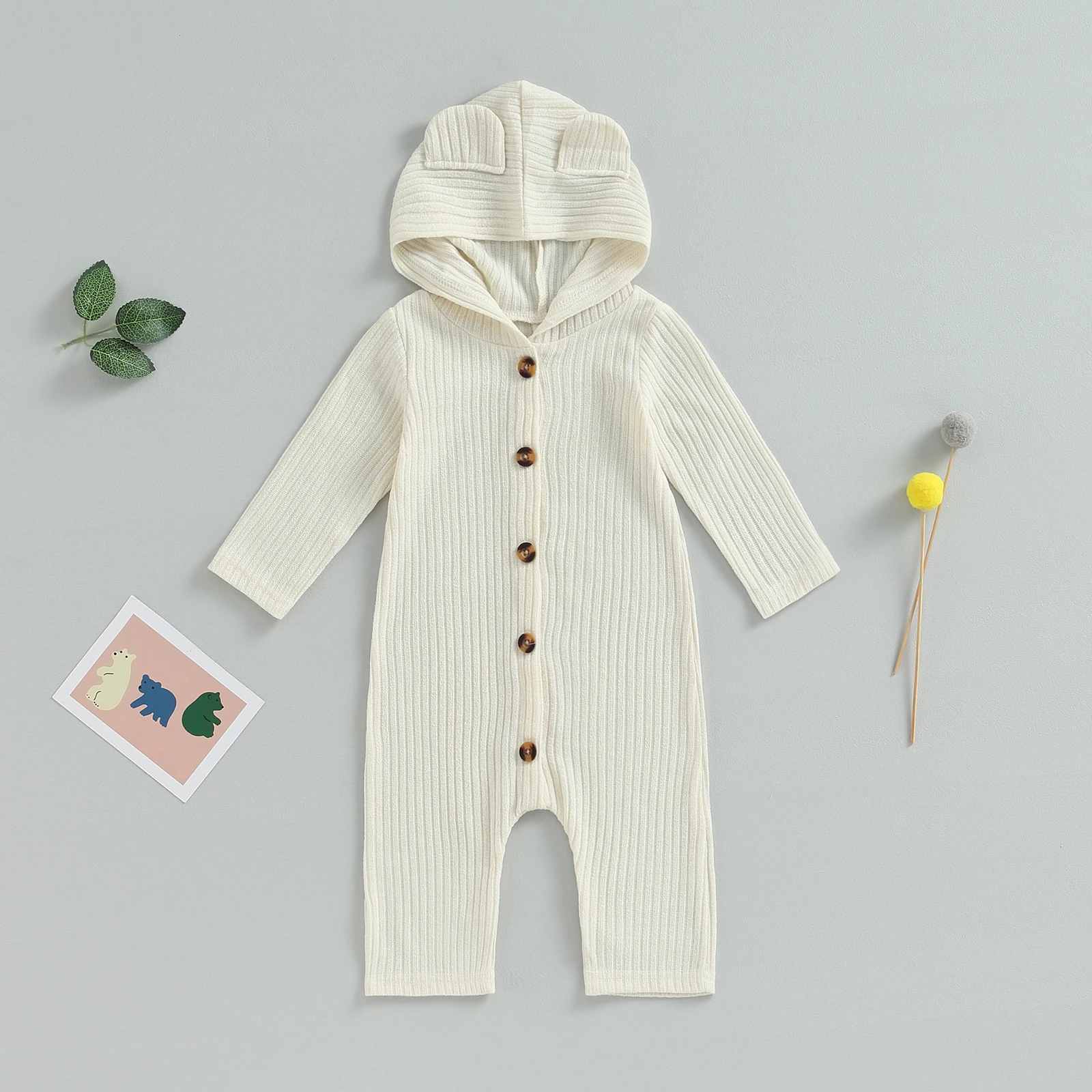 0-12M Autumn Baby Boys Girls Cute Romper Solid Color Long Sleeve Single Breasted Hooded Jumpsuits baby rompers baby jumpsuit baby clothing