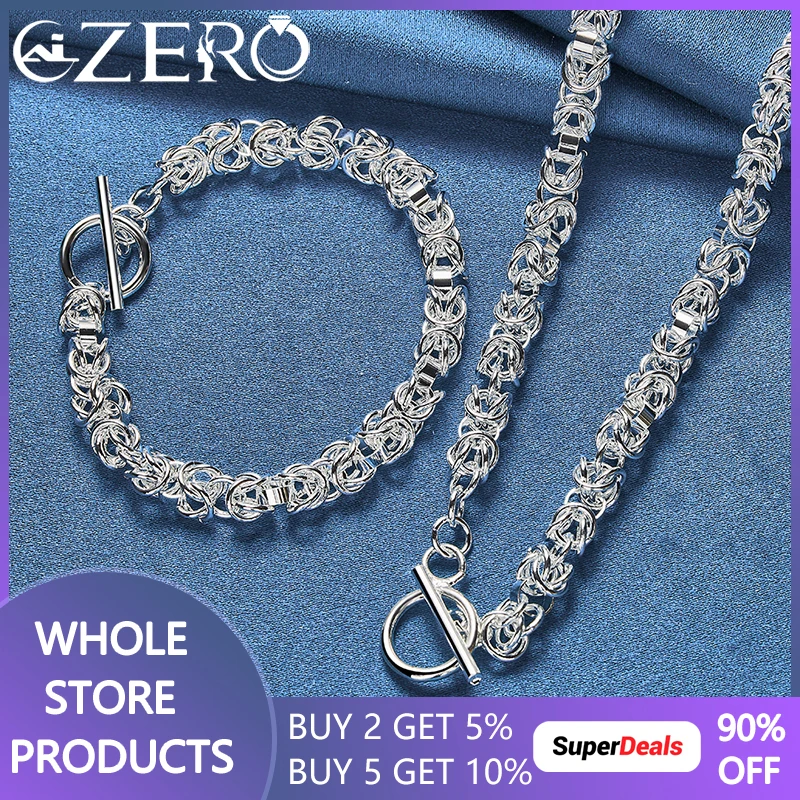 ALIZERO 925 Sterling Silver OT Faucet Chain Necklace Bracelet Set For Woman Man Fashion Wedding Party Charms Jewelry Gifts