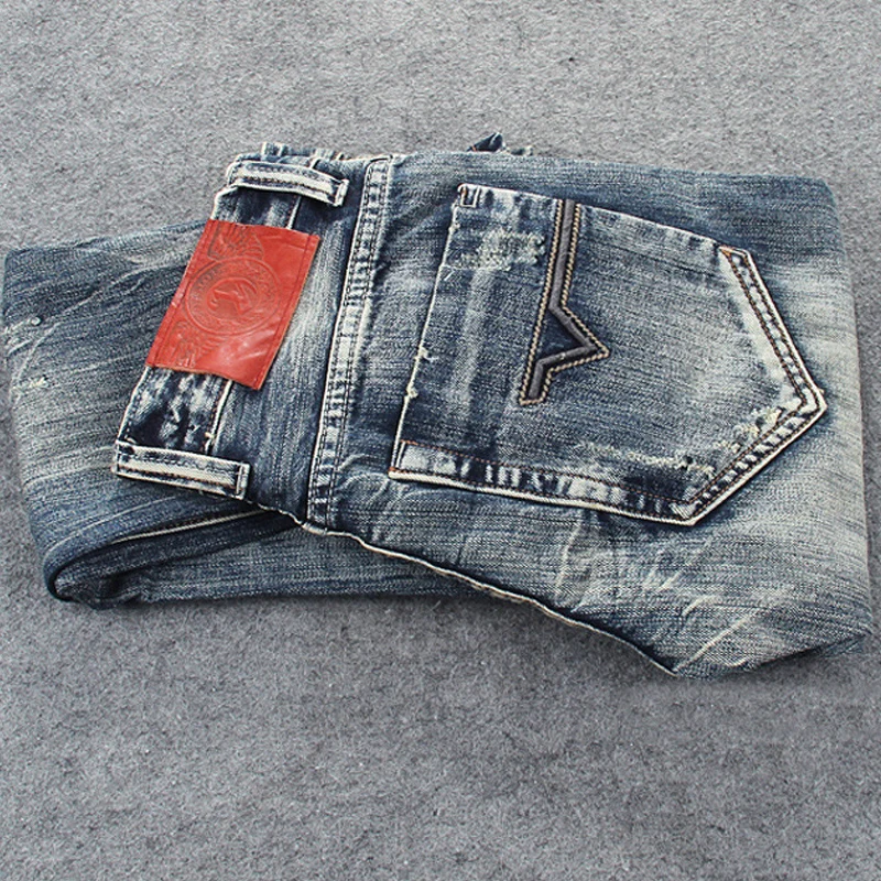 Streetwear Fashion Men Jeans Retro Wash Slim Fit Destroyed Ripped Jeans Men Hole Trousers Patched Vintage Designer Pants Hombre 5