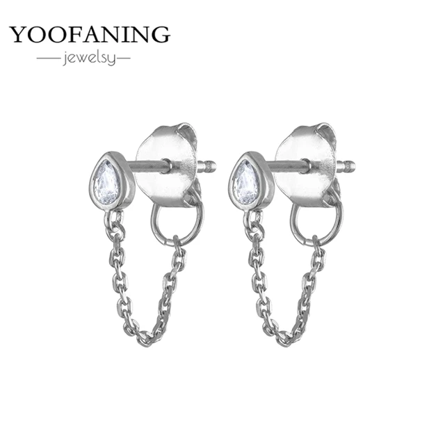 YUXINTOME 1 PC 925 en argent Sterling aiguille d'oreille coloré Zircon chaîne gland boucles d'oreilles pour les femmes deux trous boucle d'oreille bijoux A45