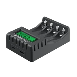 Smart LCD Display Battery Charger with 4 Slots for Rechargeable Batteries (Black)