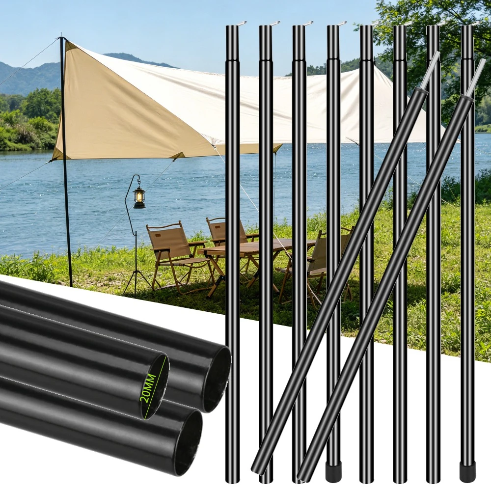 Adjustable Steel Tarp Poles Set with Pegs & Ropes for Sun Shelter and Camping Canopy