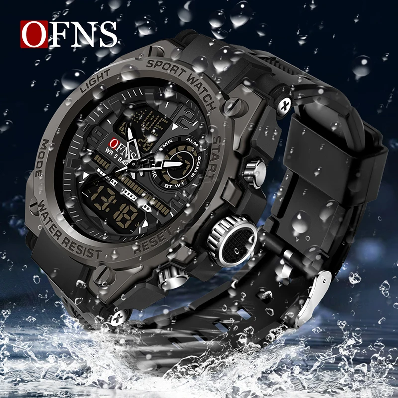 OFNS Hot sale Top Men's Watches 5ATM Waterproof G Style Outdoor Military Sport Wristwatch Quartz Watch for Men LED Digital Clock 3