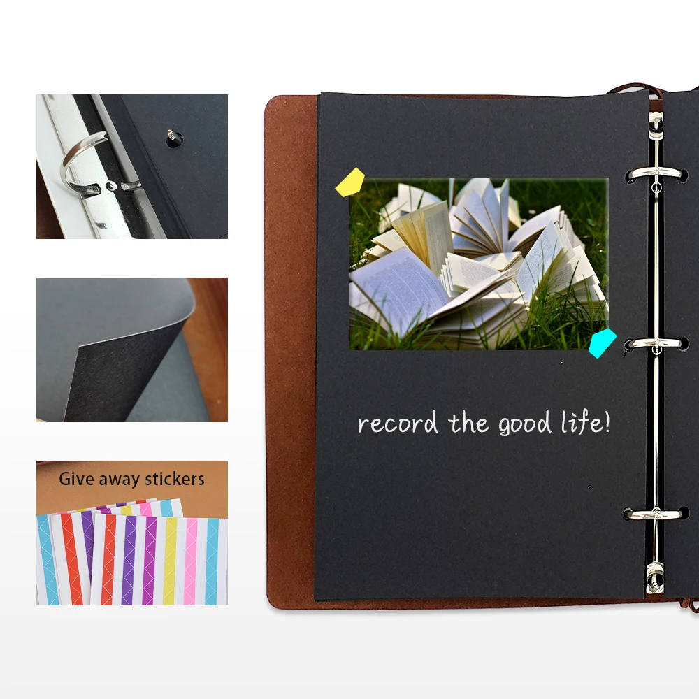 Love Photo Album Leather Album Memories Book Refillable Black Pages Kraft Papper Albums Photo Scrapbooking 30 Sheets (60 pages) for Photo Album