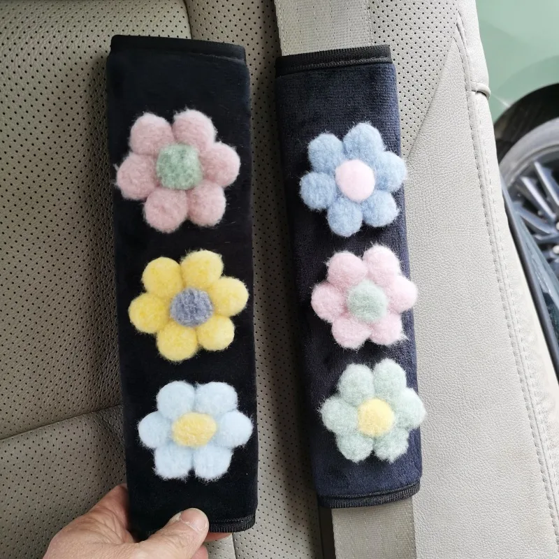 2pcs 자동차 좌석 벨트 어깨 패드 작은 신선한 꽃 안티 교살 안전 벨트 보호 커버 인테리어 용품 여성