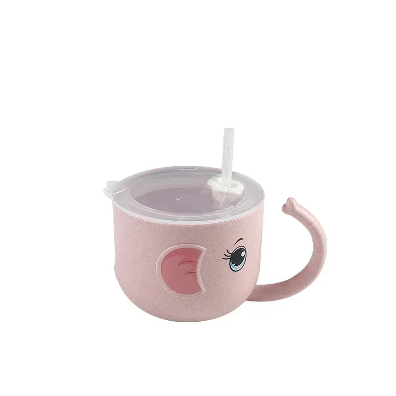 Drinking Cup Water Cup Water Bottle Feeding Cup Baby Learning Cartoon Elephant Shape Leak-proof With Straws
