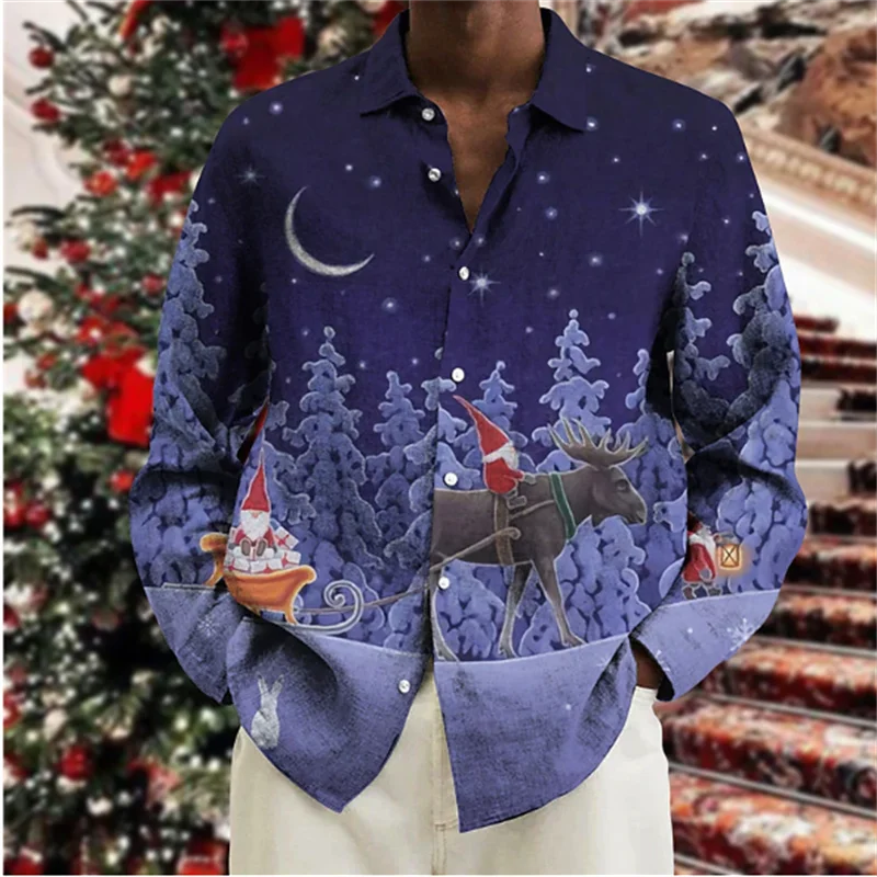 2023 Christmas Pattern 3D Printing Men's Shirt Harajuku Top Long Sleeve Lapel Fashion Shirt Holiday Party Oversized Clothes 100pcs 10x13inch printing poly mailer 26x33cm pink christmas deer pattern poly mailer self seal envelopes courier storage bags