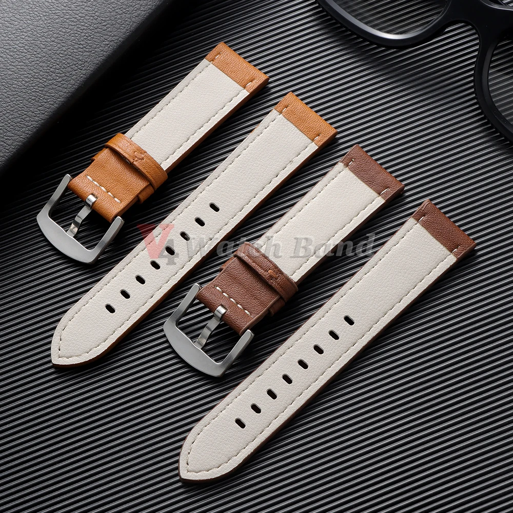 Vintage Retro Cowhide Leather Watch Strap - 22mm Wristband in Crazy Horse Style