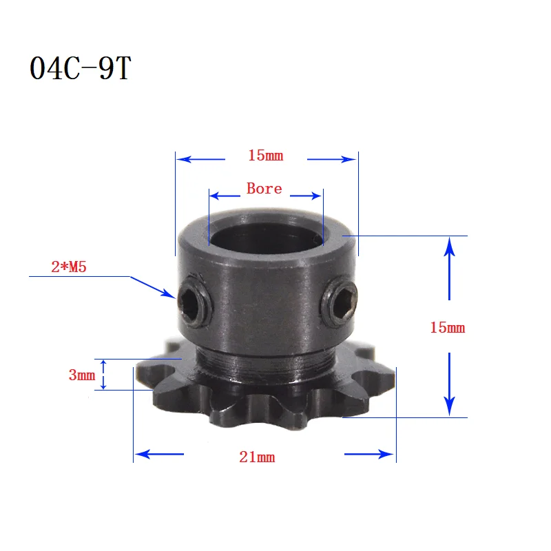 Chain Gear 1pcs 04C 45# Steel 9T/10T Teeth Industrial Sprocket Wheel With Top Wire Bore 5/6/8/10mm transmission gear industrial drive sprocket