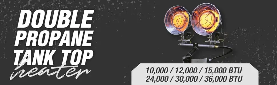 double propane tank top, radiant heater, propane heater, outdoor heater