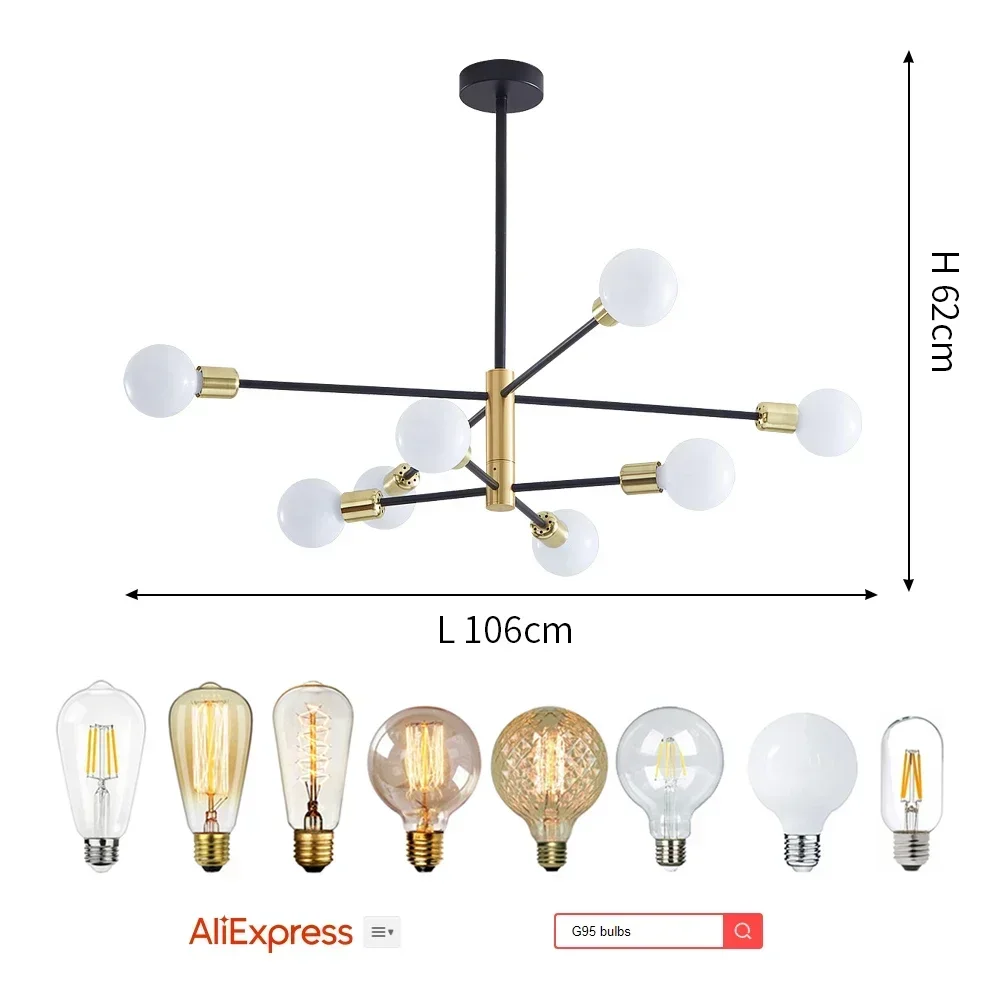 Modern Nordic Sputnik Black Chandeliers LED Lamp 4/6/8Light Home Lighting Indoor Fixtures Pendant Ceiling Not Included Bulbs Led Chandelier Ceiling Chandelier