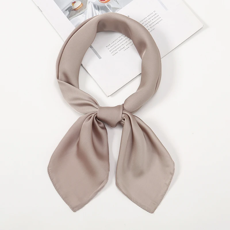 70*70cm Small Size Satin Square Scarf Women Turban Handkerchief Solid Color Matte Silk Hair Wraps Thin Plain Female Neckerchief 5