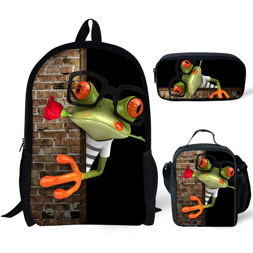 Harajuku Creative Frog 3D Print 3pcs/Set School Student Bookbag Fashion Travel Laptop Daypack Shoulder Bag Pencil Case |